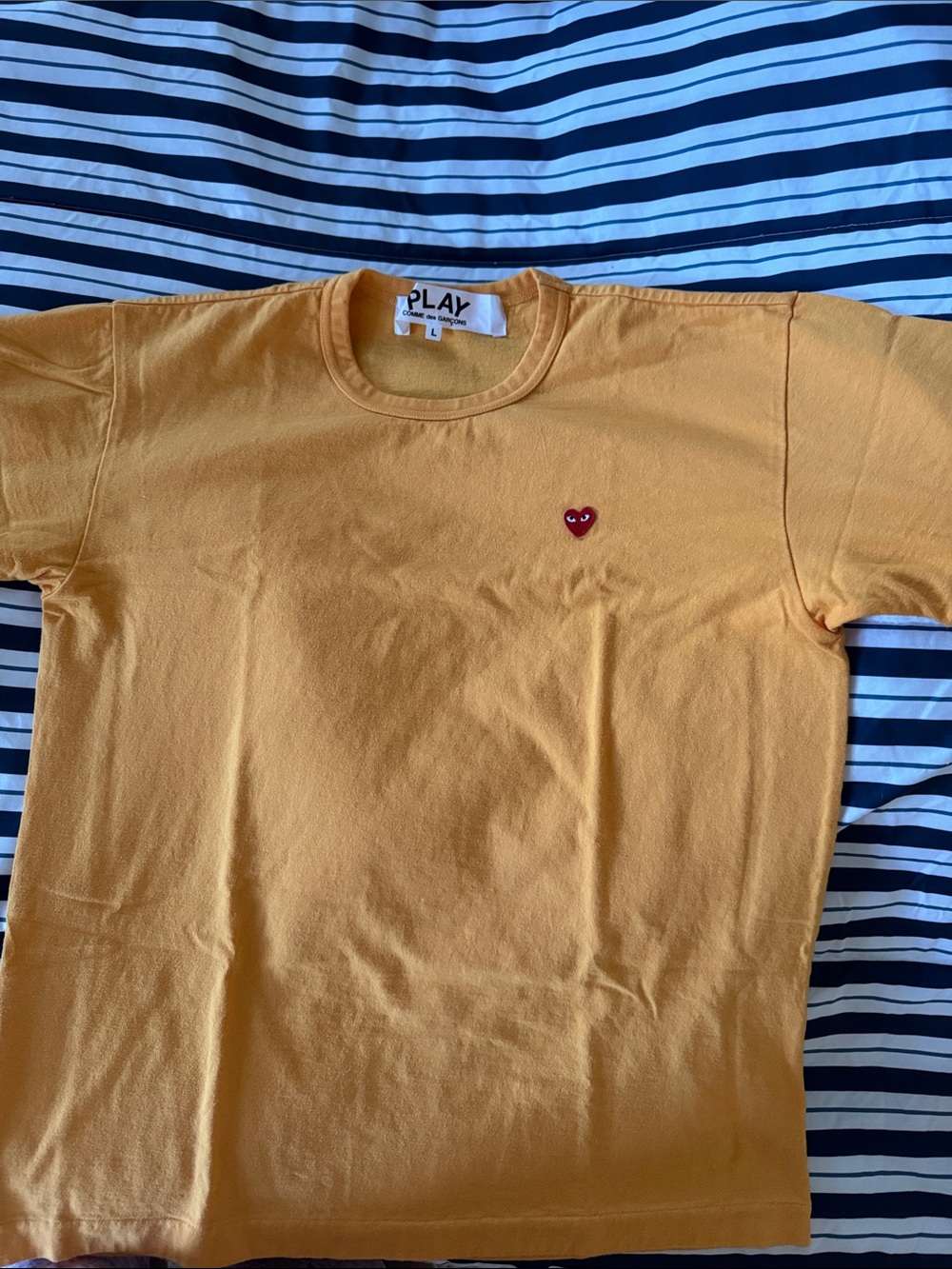 Comme des Garçons PLAY Mustard Tee with Red Heart Patch